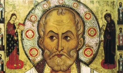 Nikolaus von Myra (russische Ikone von Aleksa Petrov, 1294, Museum Nowgorod) / Aleksa Petrov