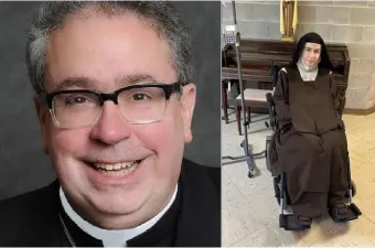 Bischof Michael Olson von Fort Worth, Texas, und Mutter Teresa Agnes Gerlach vom Kloster der Heiligsten Dreifaltigkeit in Arlington, Texas. / BIstum Fort Worth /  Monastery of the Most Holy Trinity Discalced Carmelite Nuns