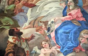 Das Altarbild in der römischen Kirche Santa Maria Maddalena zeigt die Muttergottes, die dem heiligen Nikolaus das Pallium zurückgibt.  /  VATICAN Magazin/Paul Badde (Ausschnitt)