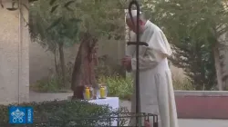 Papst Franziskus im Gebet am Grab des "Bischofs der Armen" am 15. Januar 2018 / Vatican Media