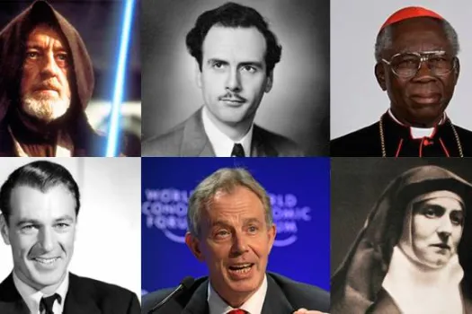 Im Uhrzeigersinn: Sir Alec Guinness, Marshall McLuhan, Kardinal Francis Arinze, Edith Stein, Tony Blair, Gary Cooper / Wikimedia via ACI Prensa