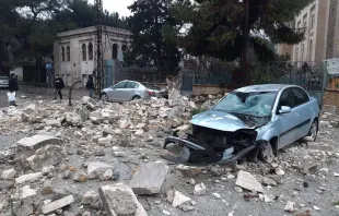 Schäden in der Nachbarschaft der melkitischen griechisch-katholischen Kirche in Aleppo, Syrien. Madonna Ewaz/ACI MENA / Madonna Ewaz/ACI MENA