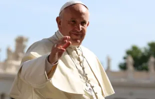 Papst Franziskus begrüßt Pilger bei der Generalaudienz auf dem Petersplatz am 22. Juni 2016. / CNA/Daniel Ibanez
