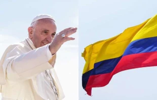 Papst Franziskus / Polifoto/Shutterstock. Flag of Colombia. // J. Stephen Conn via Flickr (CC BY-NC 2.0).