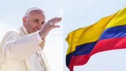 Papst Franziskus / Polifoto/Shutterstock. Flag of Colombia. // J. Stephen Conn via Flickr (CC BY-NC 2.0).