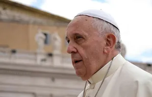 Papst Franziskus begrüßt Pilger auf dem Petersplatz be der Generalaudienz am 28. Mai 2014. / CNA / Daniel Ibanez