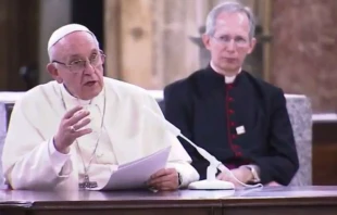 Papst Franziskus bei der Ansprache in der Kathedrale von Santiago de Chile am 16. Januar 2018. / CNA / Vatican Media