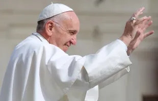 Papst Franziskus begrüßt Pilger bei der Generalaudienz am 25. Mai 2016 auf dem Petersplatz. / CNA/Daniel Ibanez
