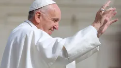 Papst Franziskus begrüßt Pilger bei der Generalaudienz am 25. Mai 2016 auf dem Petersplatz. / CNA/Daniel Ibanez