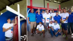 Mit Pinsel, Farbe – und sogar dem offiziellen T-Shirt: Häftlinge beim Bau der Beichtstühle  / Weltjugendtag Panama