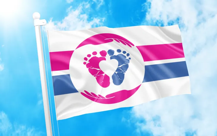 Die "Pro-Life Flag" als Erkennungszeichen der internationalen Pro-Life-Bewegung.