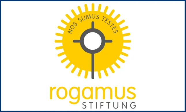 Das Logo der Stiftung und das Motto "nos sumus testes": Wir sind Zeugen.