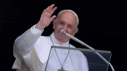 Papst Franziskus grüßt Pilger vor dem Gebet des "Engel des Herrn", dem Angelus. / Vatican Media