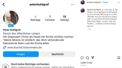 Warnung vor dem Fake-Account des Mainzer Bischofs Peter Kohlgraf. / Screenshot von Instagram.