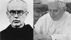 St. Maximilian Kolbe (li.) und Papst Benedikt XVI. / Wikimeda (CC0) / LOR / Vatican Media