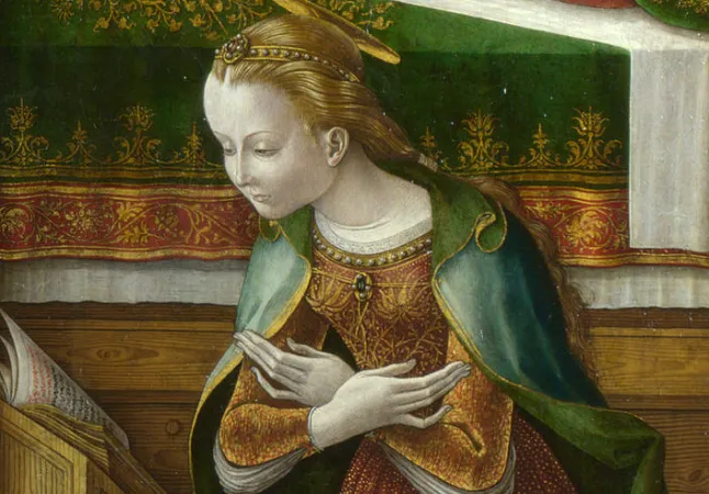 Ausschnitt aus Carlo Crivellis Werk "Maria Verkündigung mit dem Emygdius von Ascoli Piceno (um 1495)