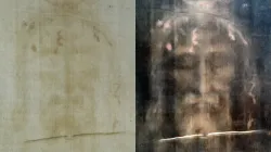 Das Turiner Grabtuch, Fotografie des Gesichts, Positiv links, rechts Negativ (Kontrast etwas verstärkt) / Wikimedia / Dianelos Georgoudis (CC BY-SA 3.0)