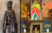 Links: Replik der Schwarzen Madonna von Racamadour, JC Hervé, CC BY-SA 4.0, Wikimedia Commons / Rechts: Rocamadour, Chapelle Notre-Dame