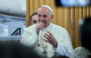 Papst Franziskus spricht mit Journalisten auf dem Rückflug nach Rom am 29. April 2017. / Edward Pentin