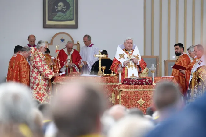 Feier der Göttlichen Liturgie byzantinischer Katholiken mit Papst Franziskus am Fest Kreuzerhöhung, 14. September 2021, im slowakischen Presov.