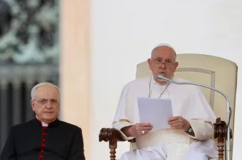 Papst Franziskus spricht bei der General Audienz auf dem Petersplatz am 18. September 2024. / Credit: Daniel Ibáñez/CNA Deutsch