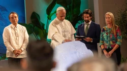 Papst Leo XIV. legt Hand an einen Eisblock / Daniel Ibáñez / EWTN News