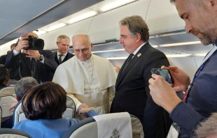 Papst Leo XIV. im Flugzeug nach Ankara / Elias Turk / EWTN News