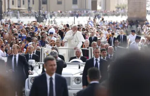 Papst Franziskus begrüßt Pilger auf dem Petersplatz am 7. Juni 2017 / CNA / Daniel Ibanez