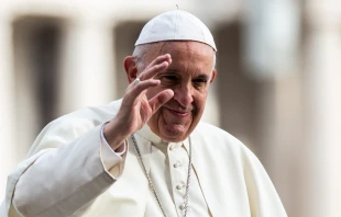 Papst Franziskus begrüßt Gläubige auf dem Petersplatz vor der Generalaudienz am 17. Oktober 2018 / Daniel Ibanez / CNA Deutsch