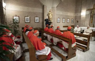 Papst emeritus Benedikt spricht zu den neuen Kardinälen der Kirche bei deren Besuch mit Papst Franziskus am 28. November 2020 / Vatican Media