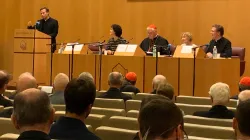 Professor Ralph Weimann, María Esther Gómez de Pedro, Kardinal Gerhard Ludwig Müller, Professorin Marianne Schlosser, Professor Christoph Ohly (von links) beim ersten öffentlichen Symposium der Ratzinger-Schülerkreise am 28. September 2019 / AC Wimmer / CNA Deutsch