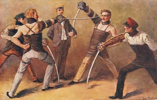 Studentisches Säbelduell: Georg Mühlberg (um 1900) / Wikimedia (CC0) 