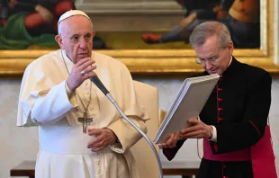 Papst Franziskus bei der Übertragung der Generalaudienz am 14. April 2021 / Vatican Media / CNA Deutsch