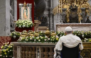 Papst Franziskus am 12. Dezember 2023 vor einem Bild der Jungfrau von Guadalupe / Vatican Media