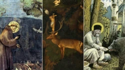 St. Franz von Assisi, St. Eustachius und St. Seraphim von Sarow – Legenden heiliger Männer und ihrer Tiergefährten. / Gemeinfrei