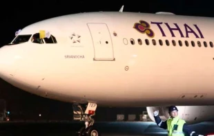 Der Papstflieger am 23. November 2019: Am Fenster des Cockpits ist die Flagge des Vatikans zu sehen  / Vatican Media