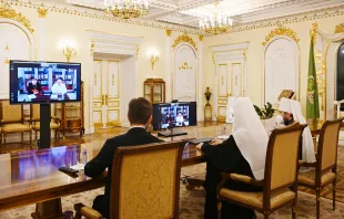 Videkonferenz mit Papst Franziskus und Patriarch Kyrill von Moskau und der ganzen Rus, dem Vorsteher der Russisch-Orthodoxen Kirche. / mospat.ru