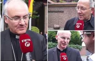 Im Uhrzeigersinn: Bischöfe Rudolf Voderholzer (Regensburg), Wolfgang Ipolt (Görlitz) und Franz-Josef Overbeck (Essen) im Gespräch mit Robert Rauhut. / EWTN.TV