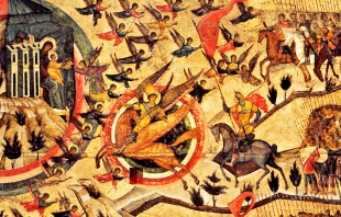 Ausschnitt aus einer der größten Ikonen der Welt: Die "Ecclesia Militans", entstanden um die Mitte des 16. Jahrhunderts, ist 143.5 cm hoch und 395.5 cm breit.
 / Foto: CNA/Gemeinfrei (bearbeitet)