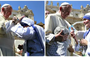 Papst Franziskus segnet Schwester Jacinta von den Missionarinnen der Barmherzigkeit nach der Heiligsprechung der heiligen Mutter Teresa von Kalkutta am 4. September 2016. / CNA/Daniel Ibanez