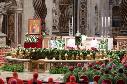 Papst Franziskus bei der Predigt in der Messe zur Eröffnung der Familiensynode 2015. / CNA/Daniel Ibanez