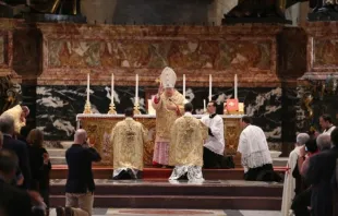 Kardinal Raymond Burke spendet den Segen bei der heiligen Messe der Summorum-Pontificum-Wallfahrt in Rom am 25. Oktober 2014 / Daniel Ibáñez / CNA Deutsch 