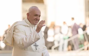 Papst Franziskus grüßt vom Papamobil aus Pilger auf dem Petersplatz bei der Generalaudienz am 25. September 2017 / CNA / Marina Testino