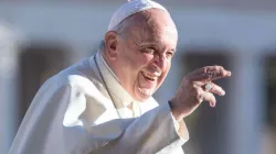 Papst Franziskus begrüßt Besucher und Pilger auf dem Petersplatz am 16. Oktober 2019 / Daniel Ibanez / CNA Deutsch 