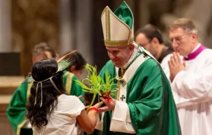 Papst Franziskus bei der Abschlussmesse der Amazonas-Synode am 27. Oktober 2019 / Daniel Ibanez / CNA Deutsch 