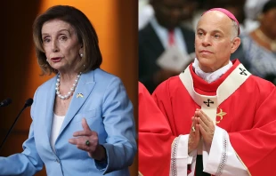 Die Sprecherin des US-Repräsentantenhauses, Nancy Pelosi, am 19. Mai 2022 im US-Kapitol in Washington, D.C., und der Erzbischof von San Francisco, Salvatore Joseph Cordileone, am 29. Juni 2013 im Petersdom. /  Kevin Dietsch, Franco Origlia/Getty Images