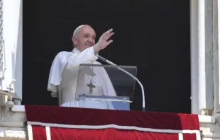 Papst Franziskus grüßt Pilger auf dem Petersplatz vom Fenster des Apostolischen Palastes im Vatikan. / Vatican Media