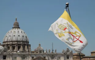 Die Flagge des Vatikanstaates weht vor der Fassade des Petersdoms. / CNA/Petrik Bohumil