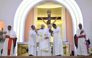 Papst Franziskus bei einer Begegnung mit Bischöfen, Priester, Ordensleuten, Seminaristen und Katecheten in Osttimor am 10. September 2024 / Vatican Media