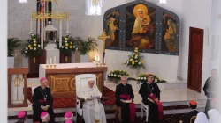 Papst Franziskus vor der Ikone "Maria, Mutter der großen Steppe" in der Kathedrale "Muttergottes von der immerwährenden Hilfe" in Nur-Sultan. / Rudolf Gehrig / CNA Deutsch